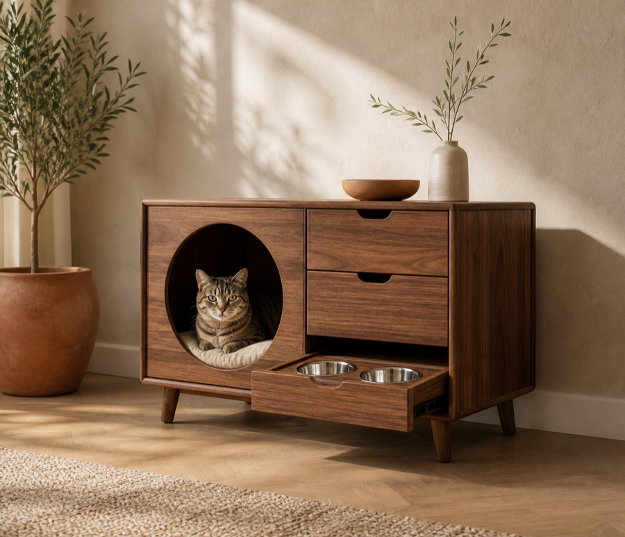 Feliformia multifunctional cat feeding furniture