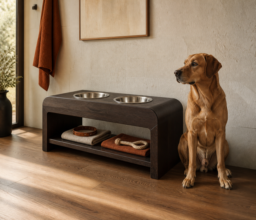Feliformia wooden dog feeding console